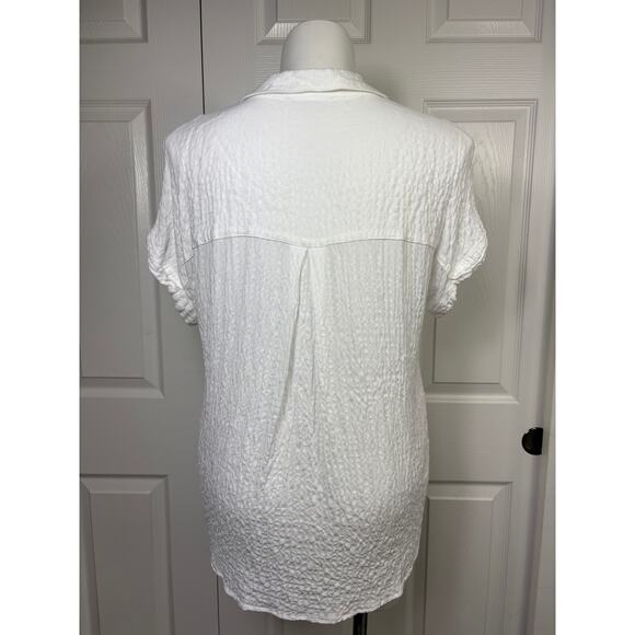 Jane & Delancey Women's Short Sleeve Tunic Top Large White Crinkle High Low Boho - Picture 3 of 6